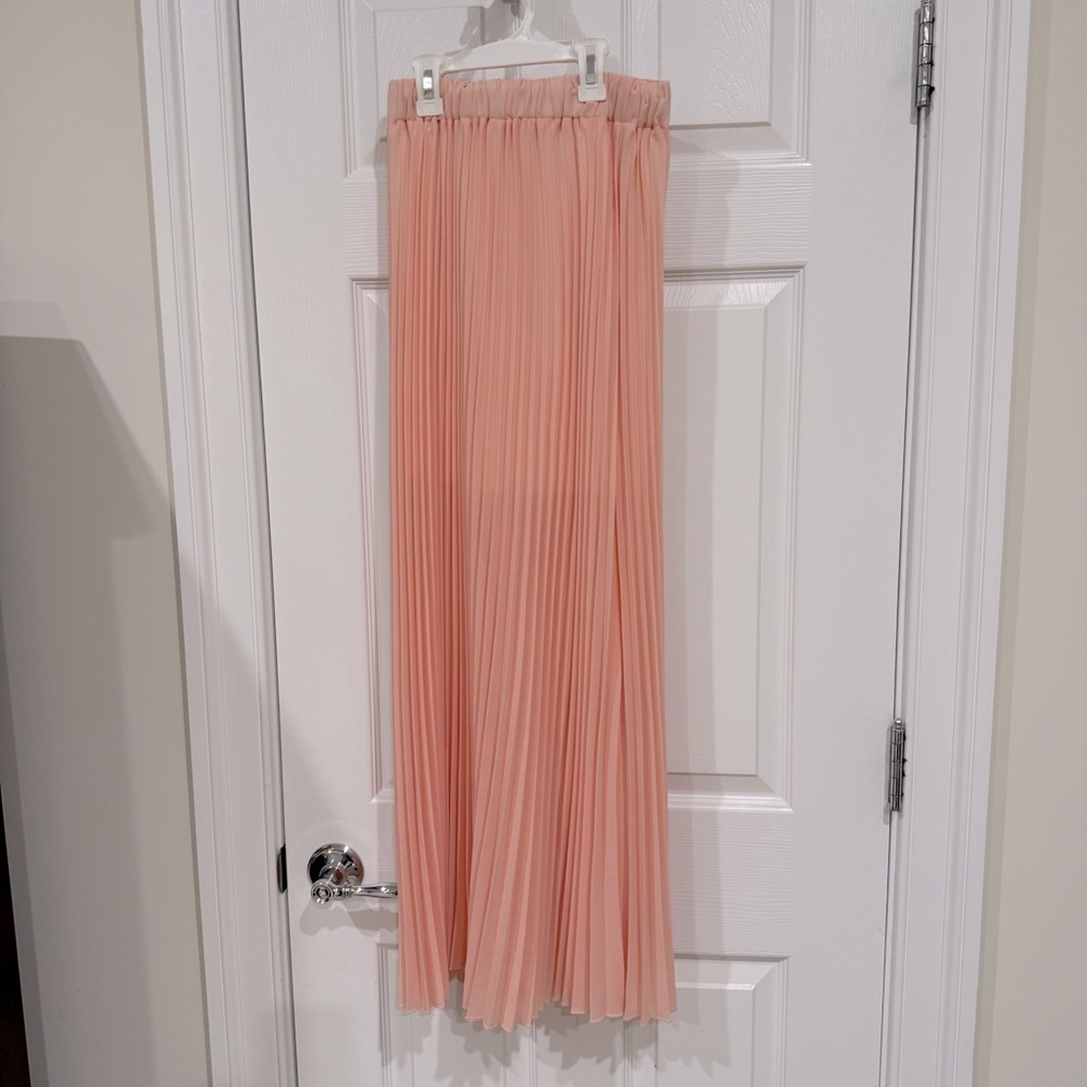 Peachy Pink Pleated Maxi Skirt